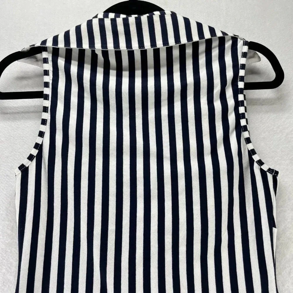 Blanc Nature Blouse Womens Sz 40 Striped Button Front Sleeveless Blue White - Picture 5 of 9